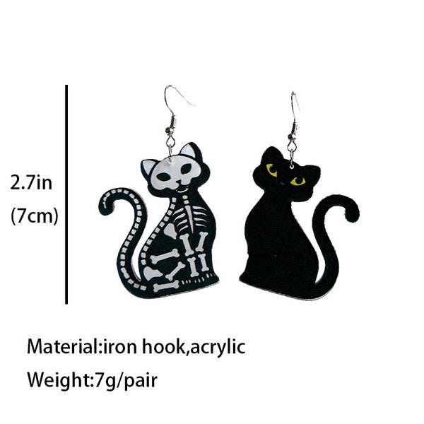 Skeleton Cat Kitten Kitty / Puppy Dog Acrylic Asymmetric Earrings