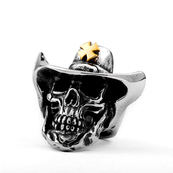 This Western cowboy skull ring is crafted from high-grade stainless steel and is available in sizes 7-13. The detailed skull design offers a unique, stylish look that will enhance any outfit. The stainless steel material ensures a long-lasting, durable piece that's rust and corrosion resistant.  Color: US 7, US 8, US 9, US 10, US 11, US 12, and US 13 Style: Europe and America Type: Ring, Ring Style: Men's Modeling: Skull Material: Stainless steel