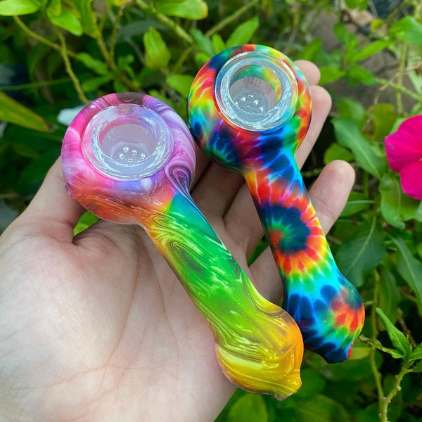 Tie Dye Silicone Hand Pipe w/ Glass Bowl Insert