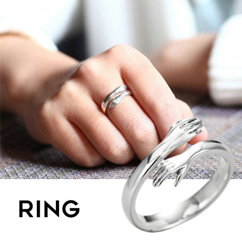 Embraced Love Hug Open Ring Cute Creative Hands Embracing Adjustable Ring