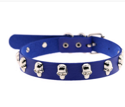 Skull Riveted Choker blue