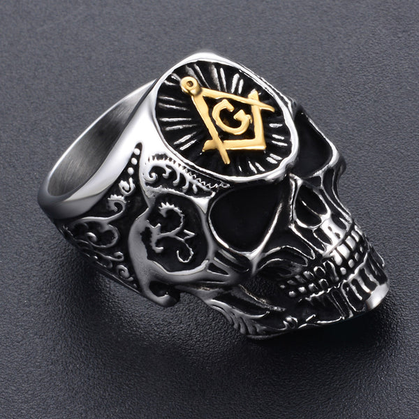 Product name: Masonic skull ring punk ring Domineering men's personality ring  Product material: stainless steel  Ring surface width: 30mm  Product packaging: opp bag