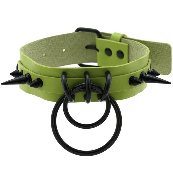 Punk Choker Rivet Buckle Spike Collar Necklace Black  Mens Womens green