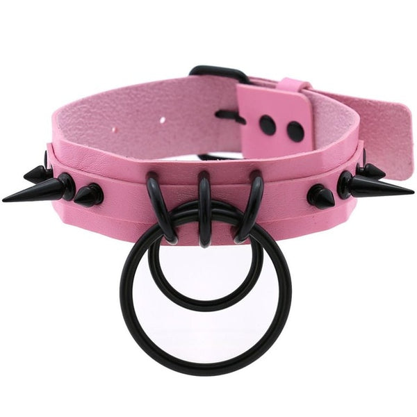 Punk Choker Rivet Buckle Spike Collar Necklace Black  Mens Womens pink