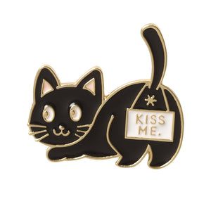 "Kiss Me" Cute Kitty Wagging Tail Brooch