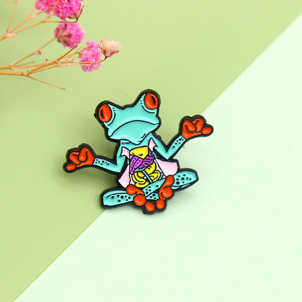 Trendy Green Frog Dissection Pin Badge