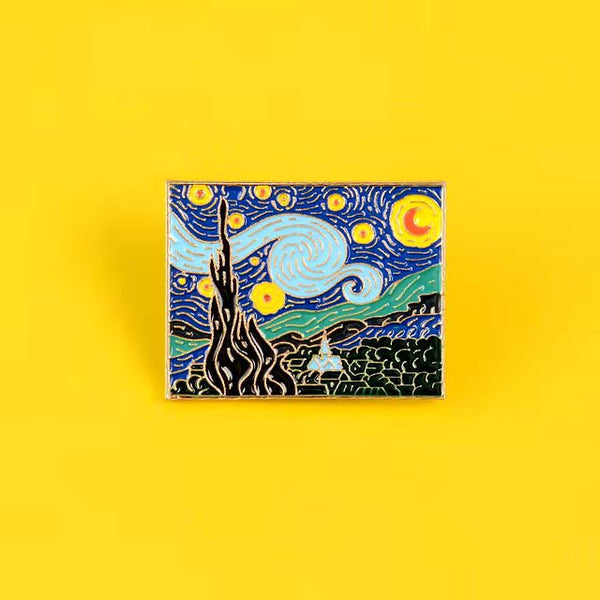 Van Gogh pintura al óleo estrella broche arte creativo Pin arte Retro abrigo suéter insignia