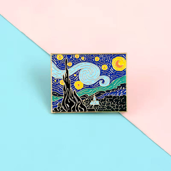 Van Gogh pintura al óleo estrella broche arte creativo Pin arte Retro abrigo suéter insignia