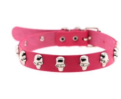 Skull Riveted Choker pink