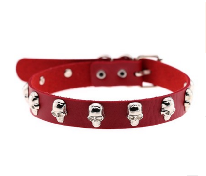 Skull Riveted Choker burgandy