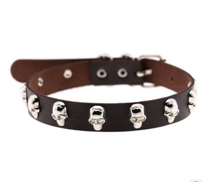 Skull Riveted Choker dark brown