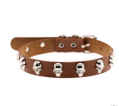 Skull Riveted Choker light brown