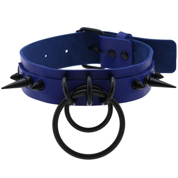 Punk Choker Rivet Buckle Spike Collar Necklace Black  Mens Womens blue