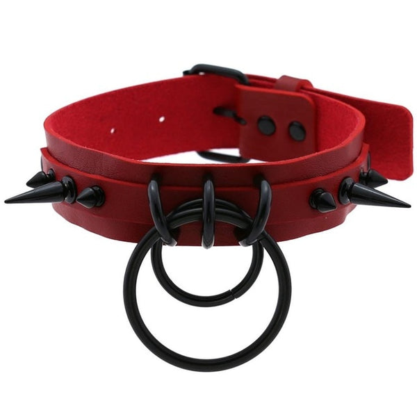 Punk Choker Rivet Buckle Spike Collar Necklace Black  Mens Womens red