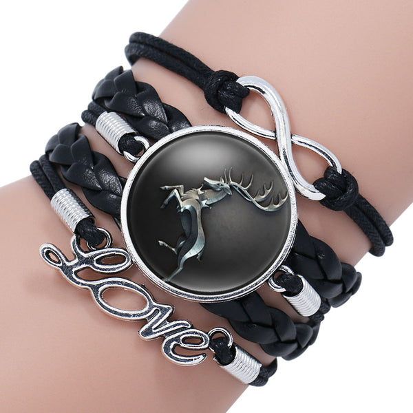 Game Of Throne Kingdom Emblem Bracelet House Stark Wolf Head WINTER COMING Wrap Bracelet