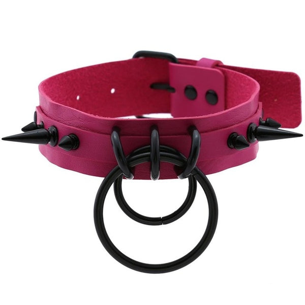 Punk Choker Rivet Buckle Spike Collar Necklace Black  Mens Womens pink