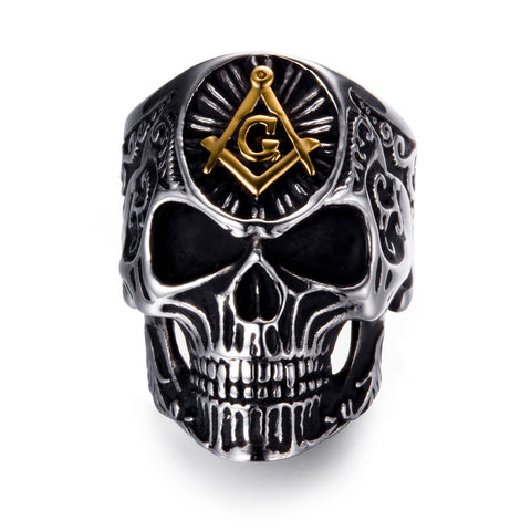 Product name: Masonic skull ring punk ring Domineering men's personality ring  Product material: stainless steel  Ring surface width: 30mm  Product packaging: opp bag