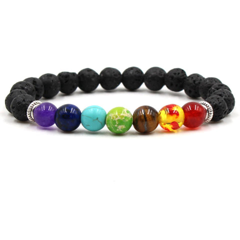 Natural stone agate lava stone 8mm energy volcanic stone seven color Buddha beads Seven Chakra hand string bracelet