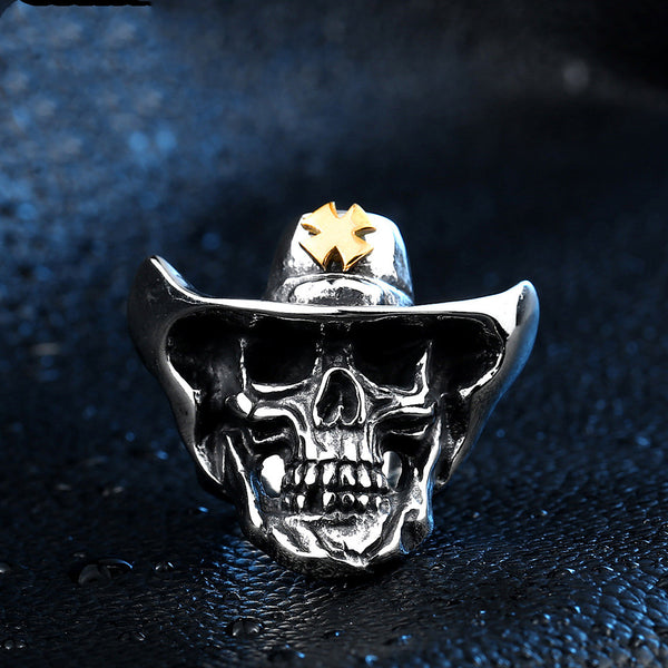 This Western cowboy skull ring is crafted from high-grade stainless steel and is available in sizes 7-13. The detailed skull design offers a unique, stylish look that will enhance any outfit. The stainless steel material ensures a long-lasting, durable piece that's rust and corrosion resistant.  Color: US 7, US 8, US 9, US 10, US 11, US 12, and US 13 Style: Europe and America Type: Ring, Ring Style: Men's Modeling: Skull Material: Stainless steel