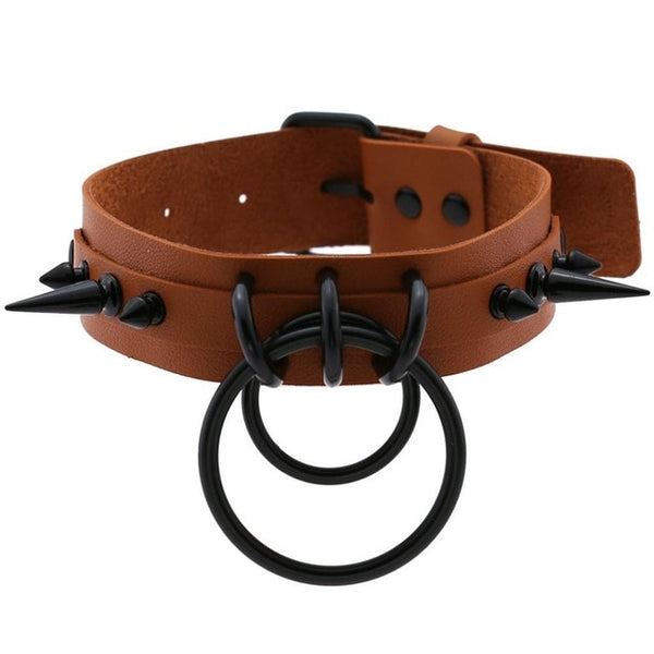 Punk Choker Rivet Buckle Spike Collar Necklace Black  Mens Womens brown