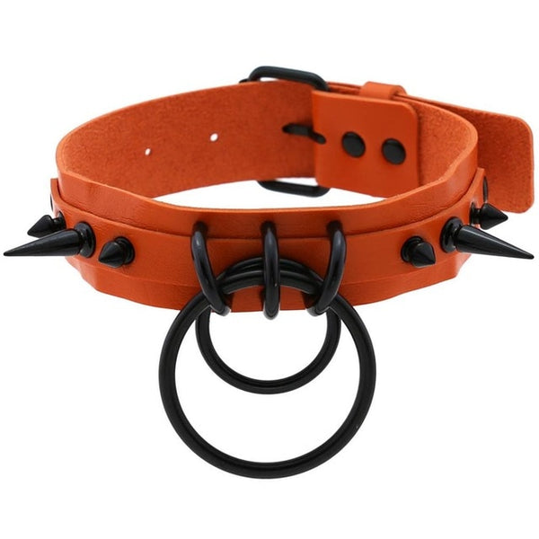 Punk Choker Rivet Buckle Spike Collar Necklace Black  Mens Womens orange