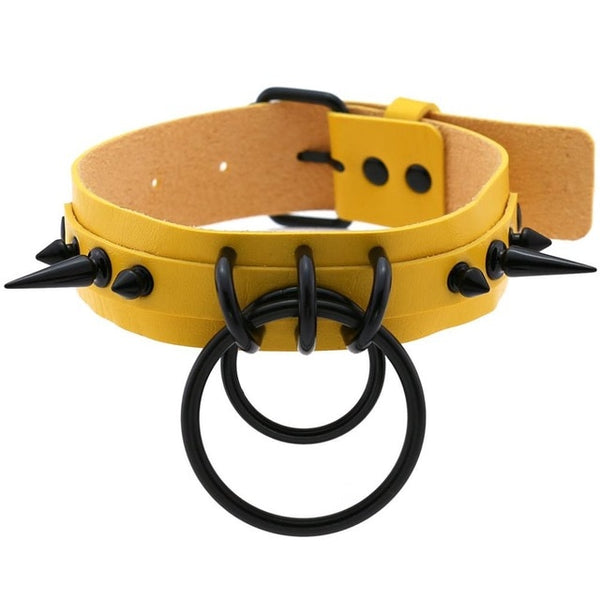 Punk Choker Rivet Buckle Spike Collar Necklace Black  Mens Womens yellow