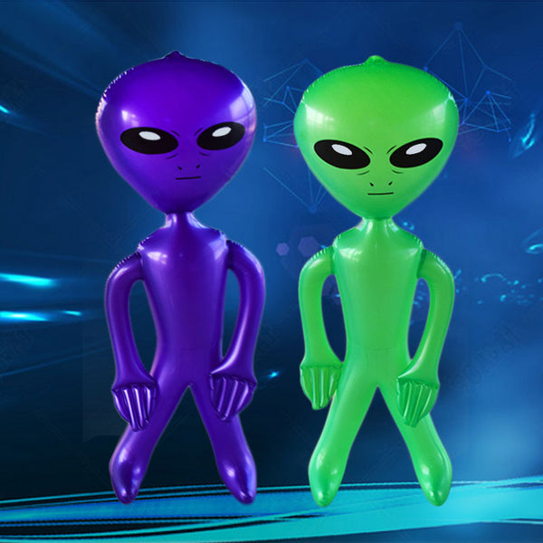 This inflatable alien toy features key alien detailing, easy to inflate technology, and durable construction. With up to 20% larger size than competing brands, and enhanced detail, kids' imaginations will be out of this world. The sturdy construction means your alien visitor can last for hours of imaginative play. purple green