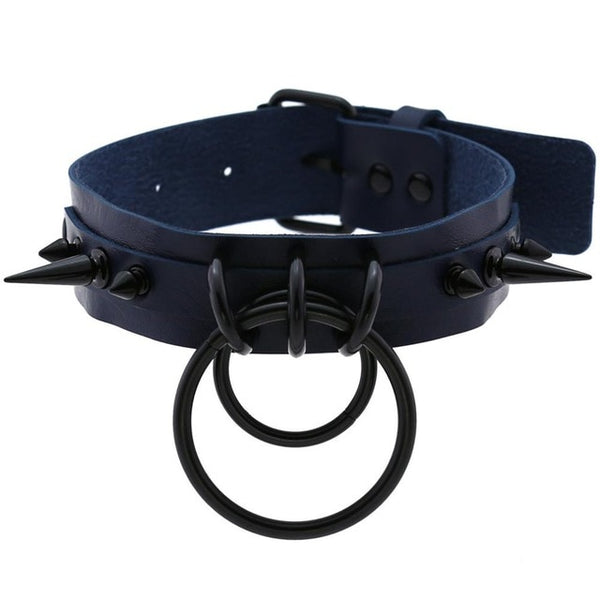 Punk Choker Rivet Buckle Spike Collar Necklace Black  Mens Womens blue