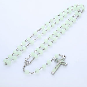 This Acrylic Glow-in-the-dark Rosary Cross Necklace Christian features a glow-in-the-dark cross pendant perfect for expressing your faith. The Christian rosary helps to strengthen devotion, providing a feeling of spiritual peace. Made from acrylic, this necklace is both lightweight and striking.