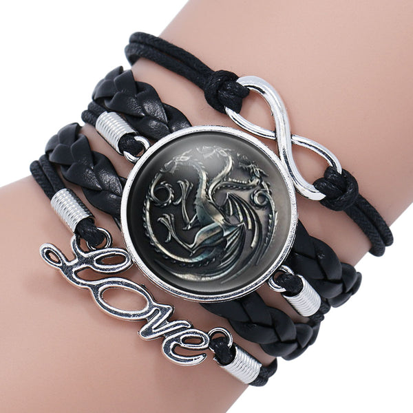 Game Of Throne Kingdom Emblem Bracelet House Stark Wolf Head WINTER COMING Wrap Bracelet