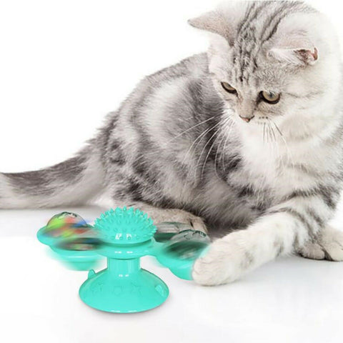 Windmill Cat Toys Fidget Spinner for Kitten with LED and Catnip Ball