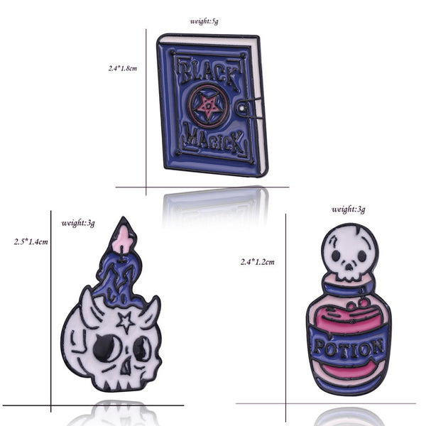 Cartoon Witch Witchcraft Skull Brooch Potion Skull And Candle Skull Punk Brooch