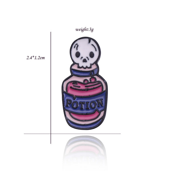 Cartoon Witch Witchcraft Skull Brooch Potion Skull And Candle Skull Punk Brooch