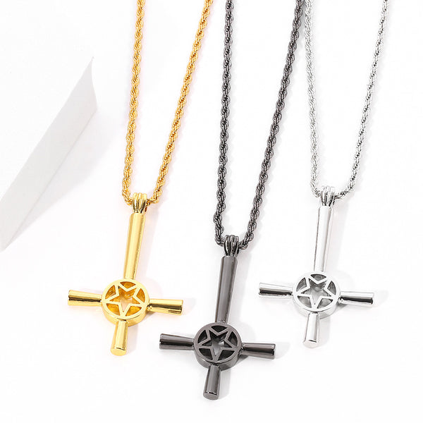 Satanic Cross Pentagram Pendant Necklace